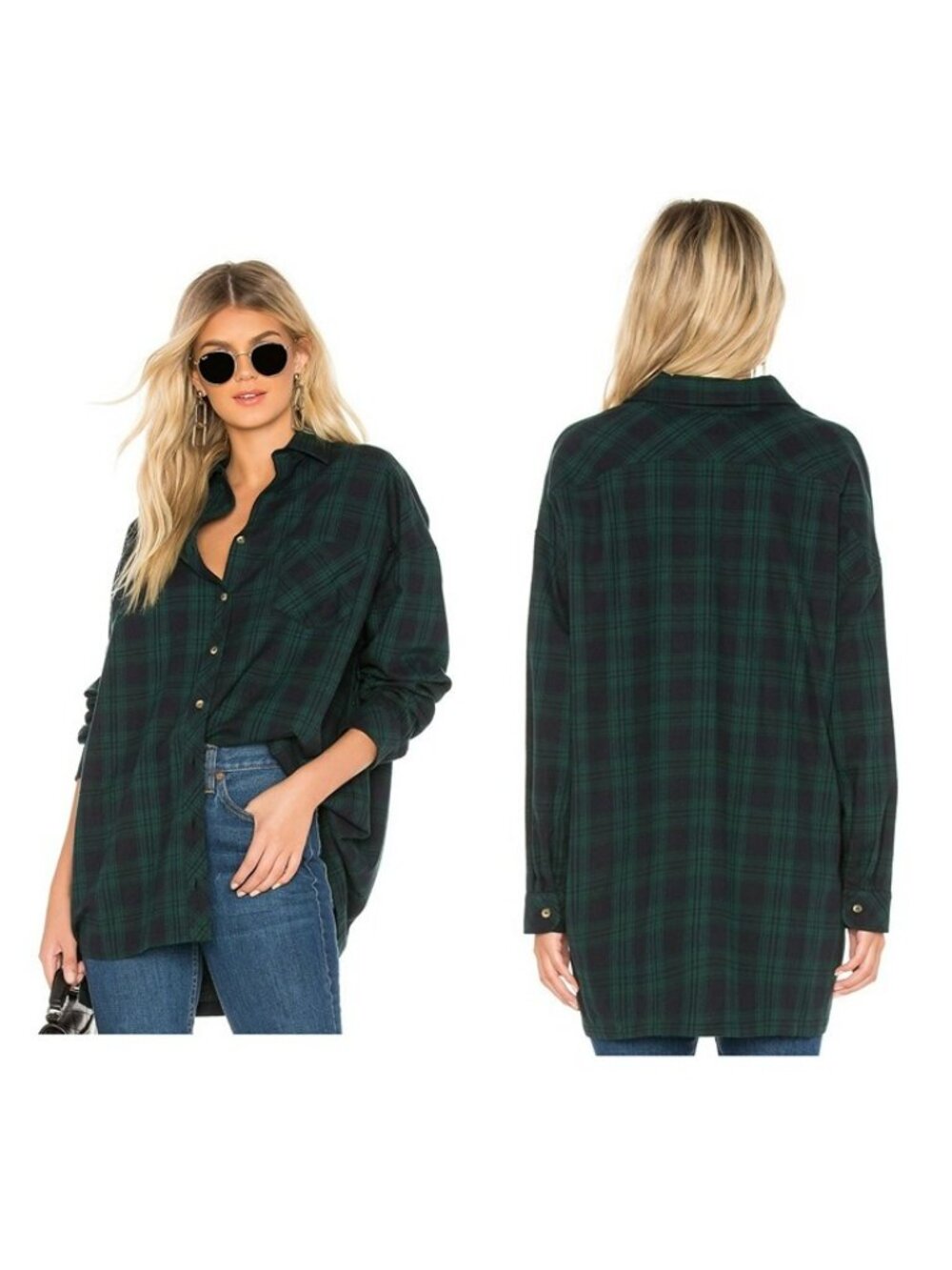 Superdown Audriana Oversized Flannel Top - Green